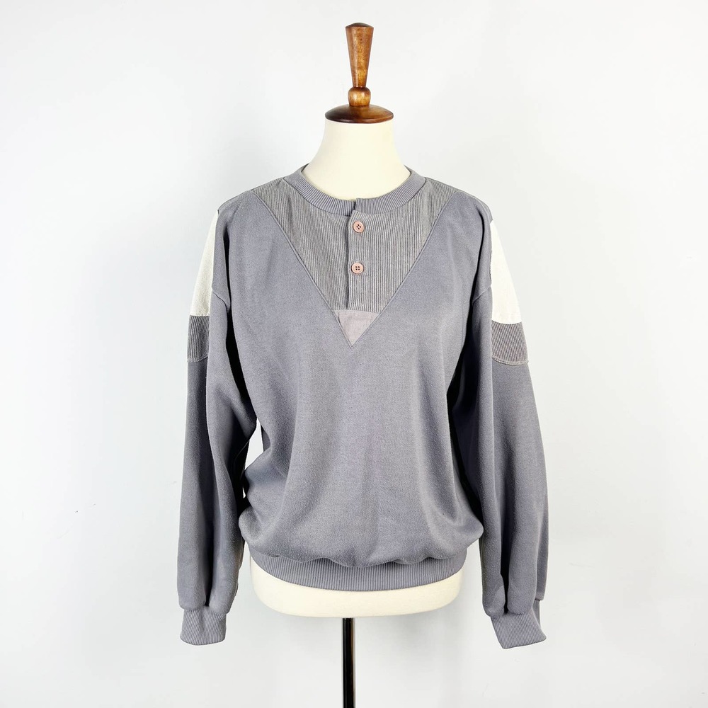 Vintage 80s 90s Ground Rules Grey Sweatshirt White Accent Patches Size Large